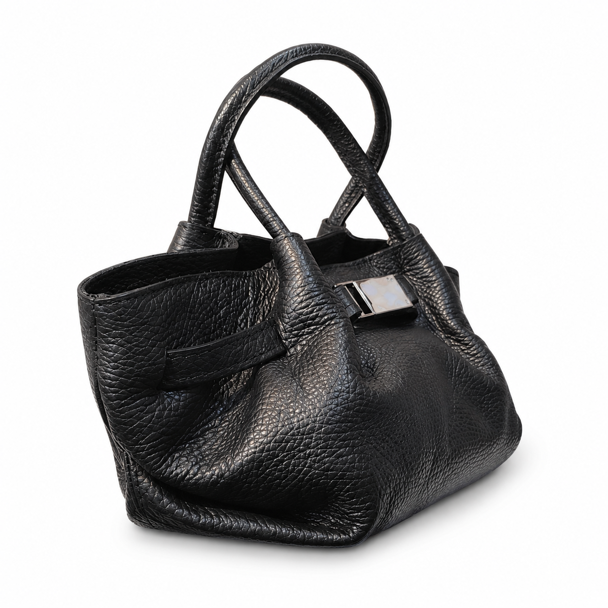 Малка дамска slouchy tote чанта „Noir“ от естествена кожа