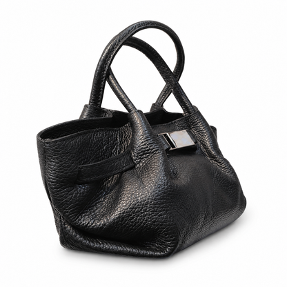 Малка дамска slouchy tote чанта „Noir“ от естествена кожа